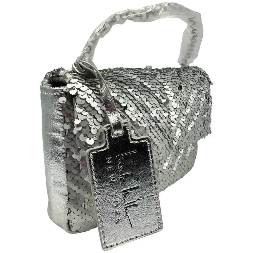 Nicole Miller Sequin Chevron Quilted Shoulder‎ Bag Chain Crossbody Purse Puffy